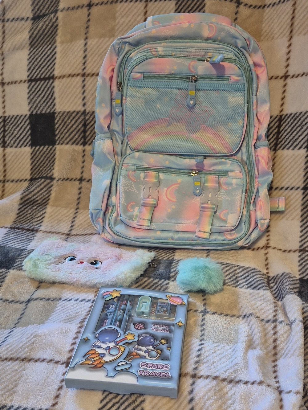 Kids Pastel Rainbow Moon Backpack with Matching Accessories